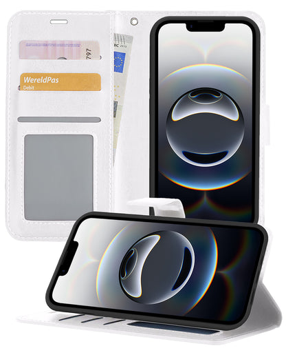 iPhone 16e Hoesje Bookcase Cover met Kaarthouder - Wit