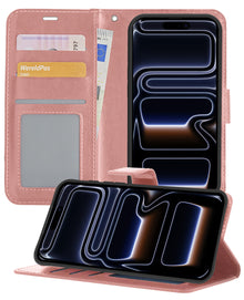 iPhone 17 Pro Hoesje Bookcase Cover met Kaarthouder - Rosé goud