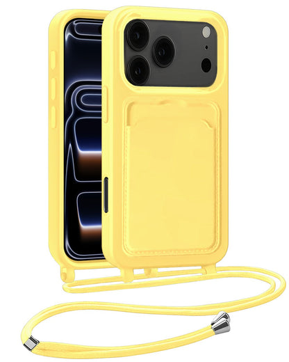 iPhone 17 Pro Hoesje Met Telefoonkoord en Pasjeshouder Siliconen - Geel