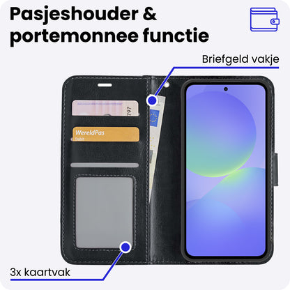 Samsung A36 Hoesje Bookcase Cover met Kaarthouder - Zwart