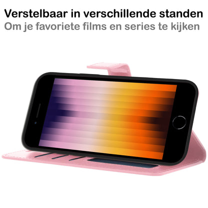 iPhone SE 2022 Hoesje Bookcase Cover met Kaarthouder - Lichtroze