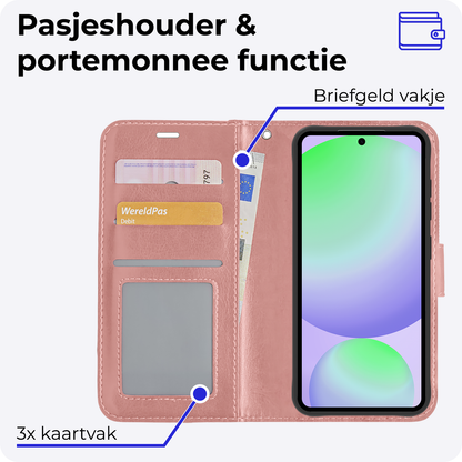 Samsung S24 FE Hoesje Bookcase Cover met Kaarthouder - Rosé goud