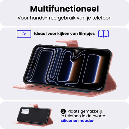 iPhone 17 Pro Max Hoesje Bookcase Cover met Kaarthouder - Rosé goud
