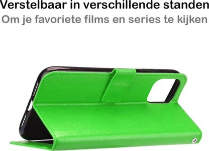 iPhone 12 Mini Hoesje Bookcase Cover met Kaarthouder - Groen