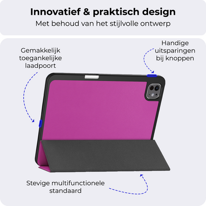 iPad Pro 2024 (11 inch) Trifold Bookcase Hoes met Penhouder voor Apple Pen - Paars