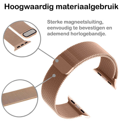 Milanese Horlogeband Geschikt voor Apple Watch 7 41 mm Bandje Milanees - Polsbandje Met Magneetsluiting Geschikt voor Apple Watch 7 41 mm Bandje Milanees - Rose Goud