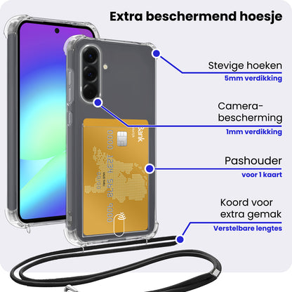Samsung A56 Hoesje Kaarthouder met Koord Backcover Shockproof - Transparant