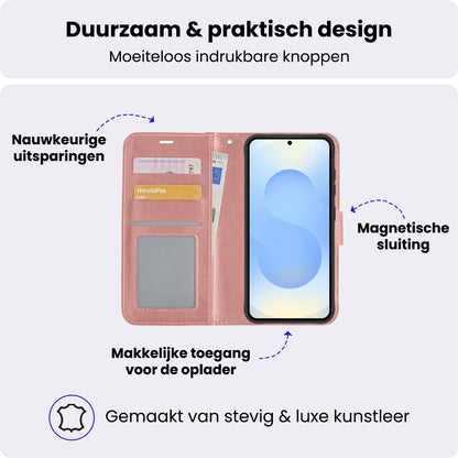 Samsung S25 Hoesje Bookcase Cover met Kaarthouder - Rosé goud