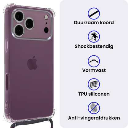 iPhone 18 Pro Hoesje met Koord Backcover Shockproof - Transparant