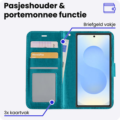 Samsung S25 Ultra Hoesje Bookcase Cover met Kaarthouder - Turquoise