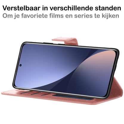 Xiaomi 12 Hoesje Bookcase Cover met Kaarthouder - Rosé goud