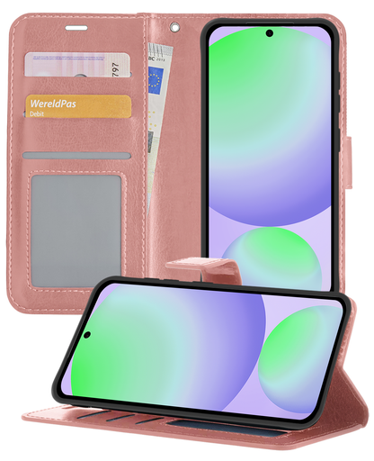 Samsung S24 FE Hoesje Bookcase Cover met Kaarthouder - Rosé goud