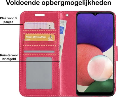 Samsung A22 5G Hoesje Bookcase Cover met Kaarthouder - Donkerroze
