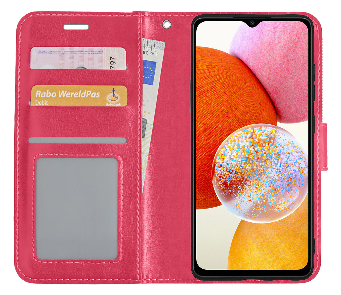 Samsung A14 Hoesje Book Case Kunstleer - Donkerroze