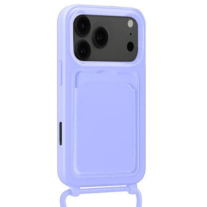 iPhone 17 Pro Max Hoesje Met Telefoonkoord en Pasjeshouder Siliconen - Lila