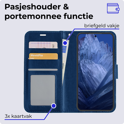 Google Pixel 8a Hoesje Bookcase Cover met Kaarthouder - Donkerblauw