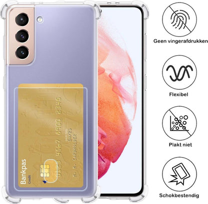 Samsung S21 Plus Hoesje Kaarthouder Backcover Shockproof - Transparant