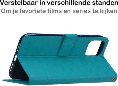 iPhone 12 Pro Max Hoesje Bookcase Cover met Kaarthouder - Turquoise
