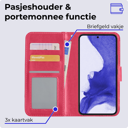 Samsung S22 Plus Hoesje Bookcase Cover Uitneembaar - Donkerroze