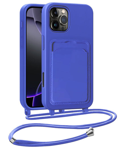 iPhone 16 Pro Max Hoesje Met Telefoonkoord en Pasjeshouder Siliconen - Felblauw