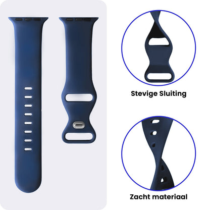 Apple Watch 1, 2, 3, 4, 5, 6, 7, 8, 9, 10, 11, SE - 42/44/45/46 mm Bandje Siliconen met verstelbare polsband - Donkerblauw