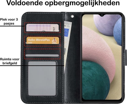 Samsung A12 Hoesje Bookcase Cover met Kaarthouder - Zwart