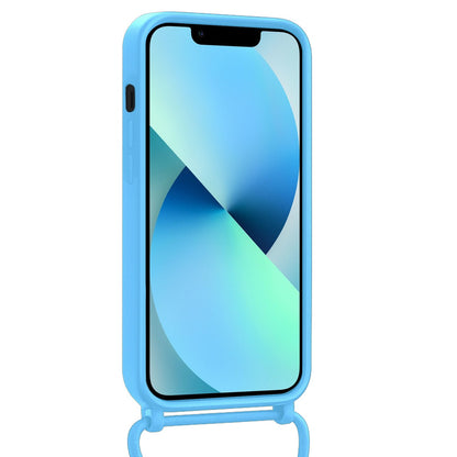 iPhone 13 Pro Max Hoesje Met Telefoonkoord en Pasjeshouder Siliconen - Lichtblauw