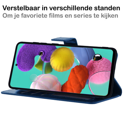 Samsung A51 Hoesje Bookcase Cover met Kaarthouder - Donkerblauw