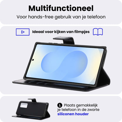 Samsung S25 Ultra Hoesje Bookcase Cover met Kaarthouder - Zwart