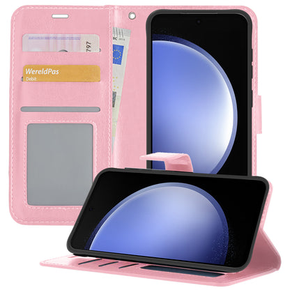 Samsung S23 FE Hoesje Bookcase Cover met Kaarthouder - Lichtroze
