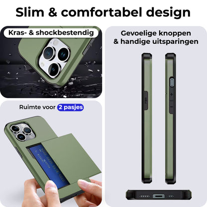 iPhone 16 Pro Hoesje Kaarthouder Hard Case Shockproof - Donkergroen