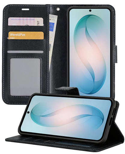 Samsung S26 Hoesje Bookcase Cover met Kaarthouder - Zwart