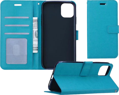 iPhone 11 Hoesje Bookcase Cover met Kaarthouder - Turquoise