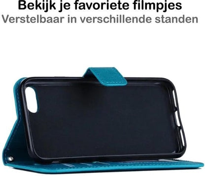 iPhone SE 2020 Hoesje Bookcase Cover met Kaarthouder - Turquoise