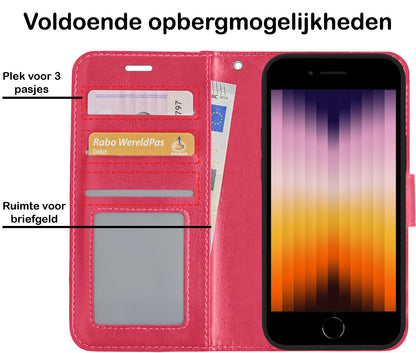 iPhone SE 2022 Hoesje Bookcase Cover met Kaarthouder - Donkerroze
