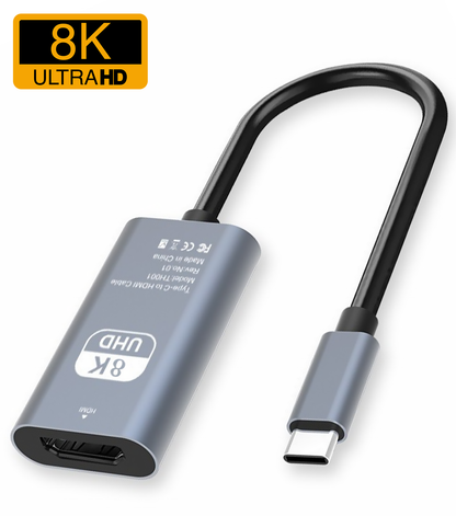 USB C naar HDMI Adapter 8K 60Hz HD Converter - USB C naar HDMI Adapter - 15cm  - Zwart