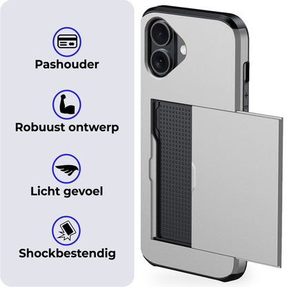 iPhone 16 Hard Case Met Pashouder - Grijs