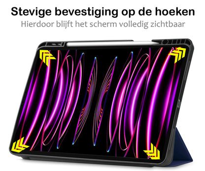 iPad Pro 2022 (12.9 inch) Trifold Bookcase Hoes met Penhouder voor Apple Pen - Donkerblauw