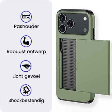 iPhone 17 Pro Max Hoesje Kaarthouder Hard Case Shockproof - Donkergroen