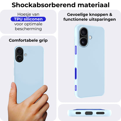 iPhone 16 Plus Hoesje Siliconen Backcover Lichtgewicht - Lichtblauw