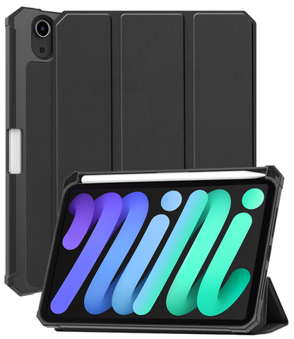 iPad Mini 7 Trifold Bookcase Hoes met Penhouder voor Apple Pen - Zwart