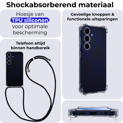 Samsung A15 Hoesje met Koord Backcover Shockproof - Transparant