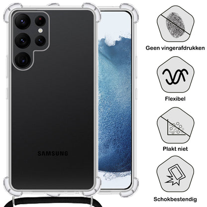 Samsung S22 Ultra Hoesje met Koord Backcover Shockproof - Transparant