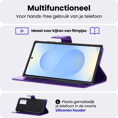Samsung S25 Ultra Hoesje Bookcase Cover met Kaarthouder - Paars