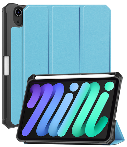 iPad Mini 7 Trifold Bookcase Hoes met Penhouder voor Apple Pen - Lichtblauw