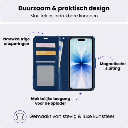 iPhone 17 Hoesje Bookcase Cover met Kaarthouder - Donkerblauw