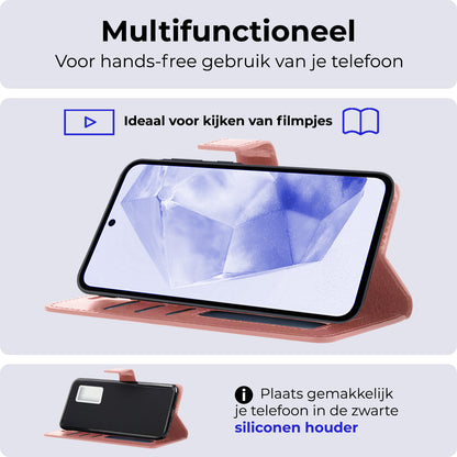 Samsung A35 Hoesje Bookcase Cover met Kaarthouder - Rosé goud