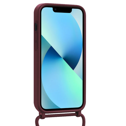 iPhone 13 Pro Hoesje Met Telefoonkoord en Pasjeshouder Siliconen - Aubergine