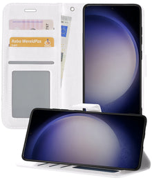 Samsung S23 Hoesje Bookcase Cover met Kaarthouder - Wit