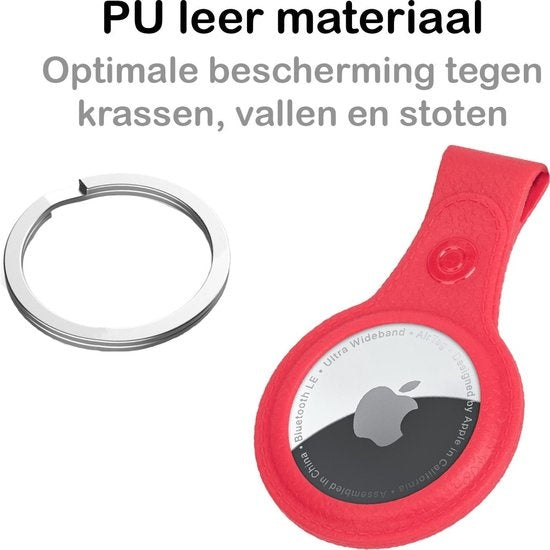 Apple AirTag Sleutelhanger Hoesje Leer - Rood